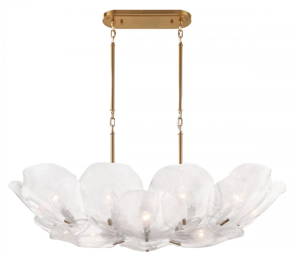 Corato, 14 Light Island Chandelier, Brushed Brass with Translucent White Glass