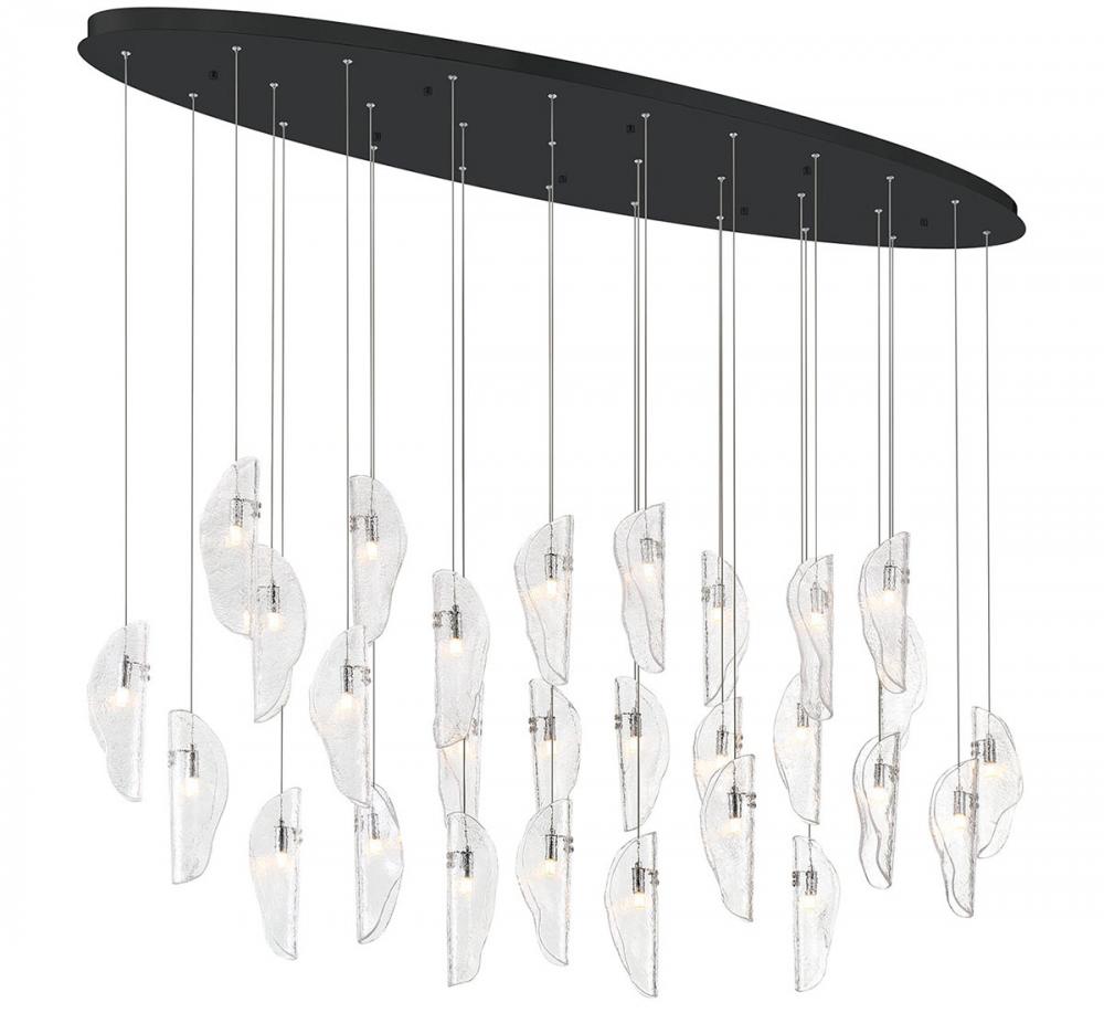 Sorrento, 28 Light Oval LED Chandelier, Chrome, Black Canopy
