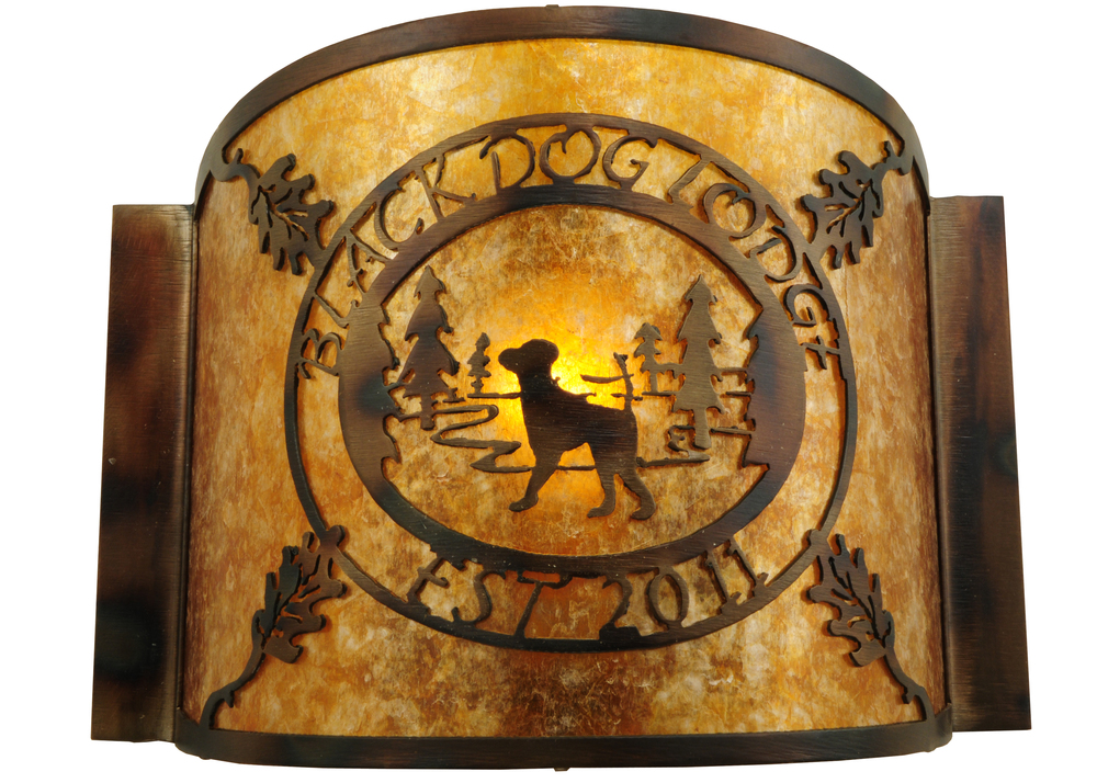 12" Wide Personalized Black Dog Lodge Wall Sconce