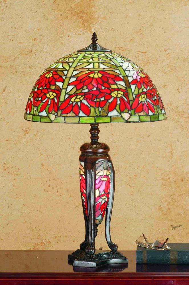 25" High Tiffany Poinsettia W/Lighted Base Table Lamp