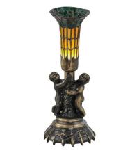 Meyda Blue 18451 - 13" High Stained Glass Pond Lily Twin Cherub Accent Lamp