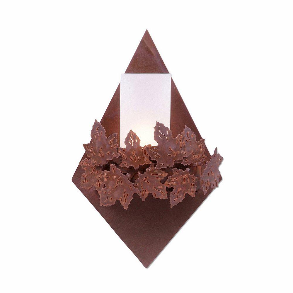 Wisley Diamond Sconce - Maple Leaf - Frosted Glass Bowl - Rust Patina Finish
