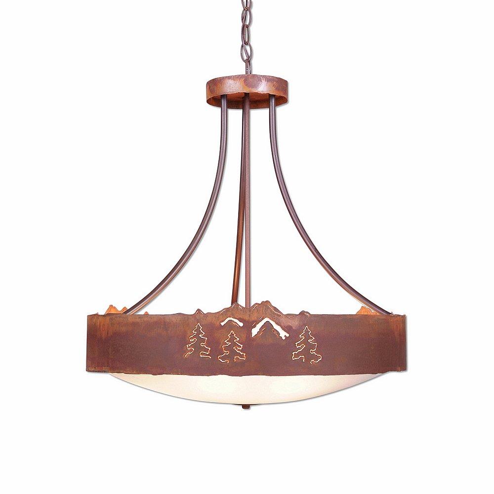 Ridgemont Chandelier Small - Bowl Bottom - Mountain-Pine Tree Cutouts - Frosted Glass Bowl