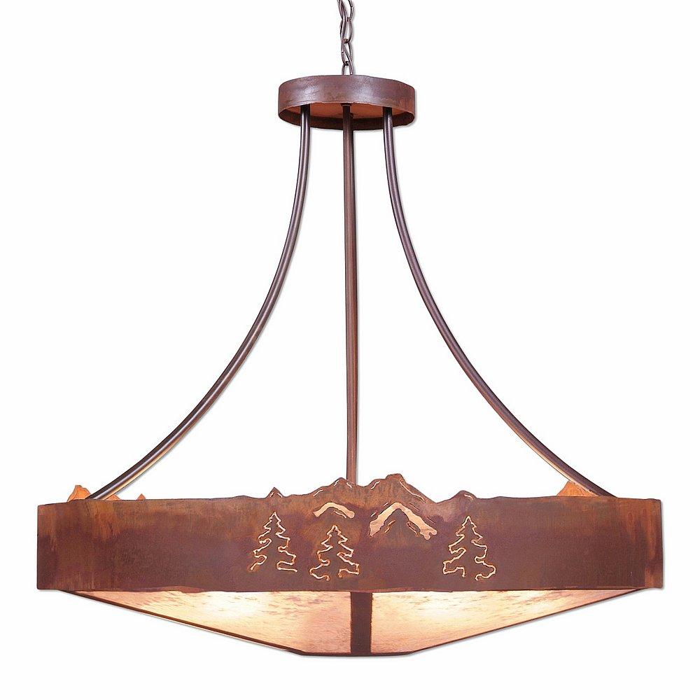 Ridgemont Chandelier Extra Large - Shade Bottom - Mountain-Pine Tree Cutouts - Almond Mica Shade