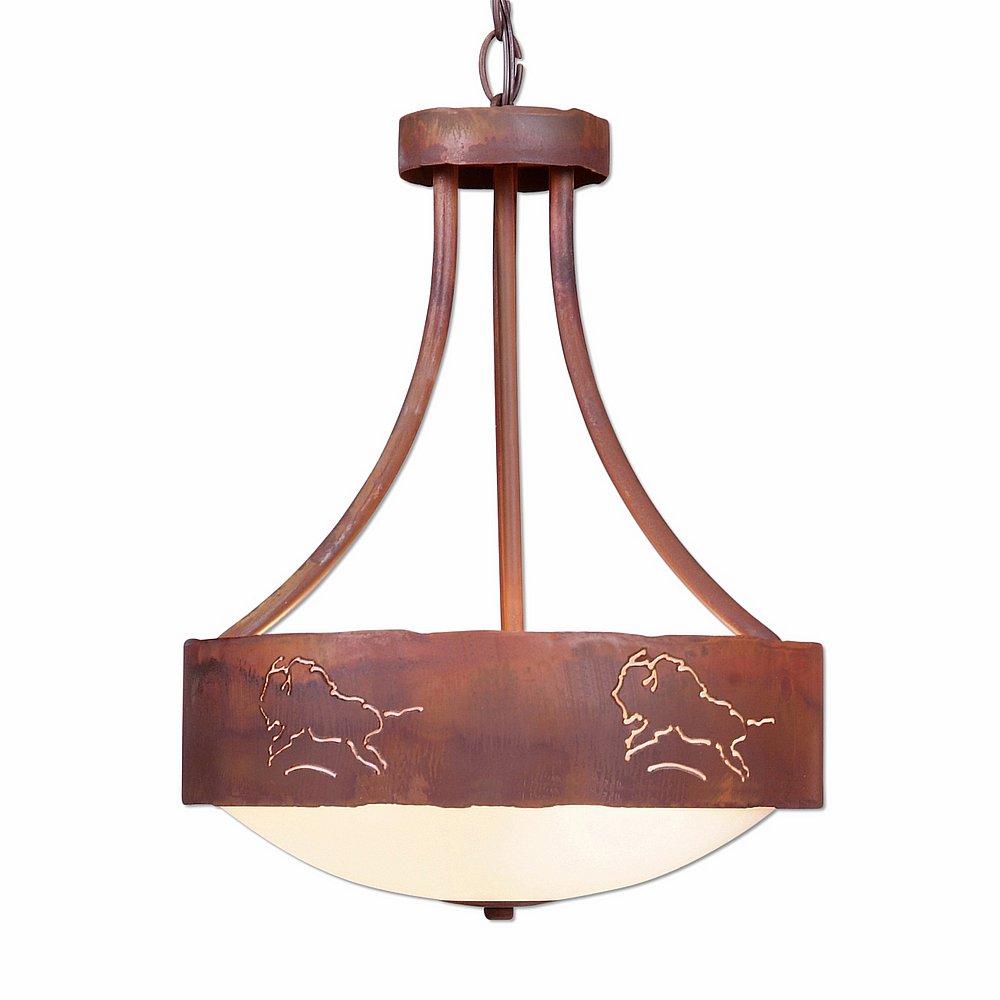 Ridgemont Foyer Chandelier Medium - Bison - Frosted Glass Bowl - Rust Patina Finish