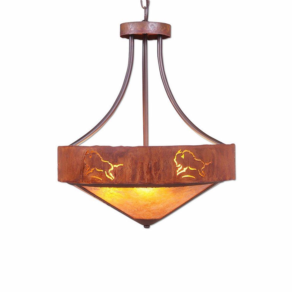 Ridgemont Foyer Chandelier Large Short - Shade Bottom - Bison - Amber Mica Shade