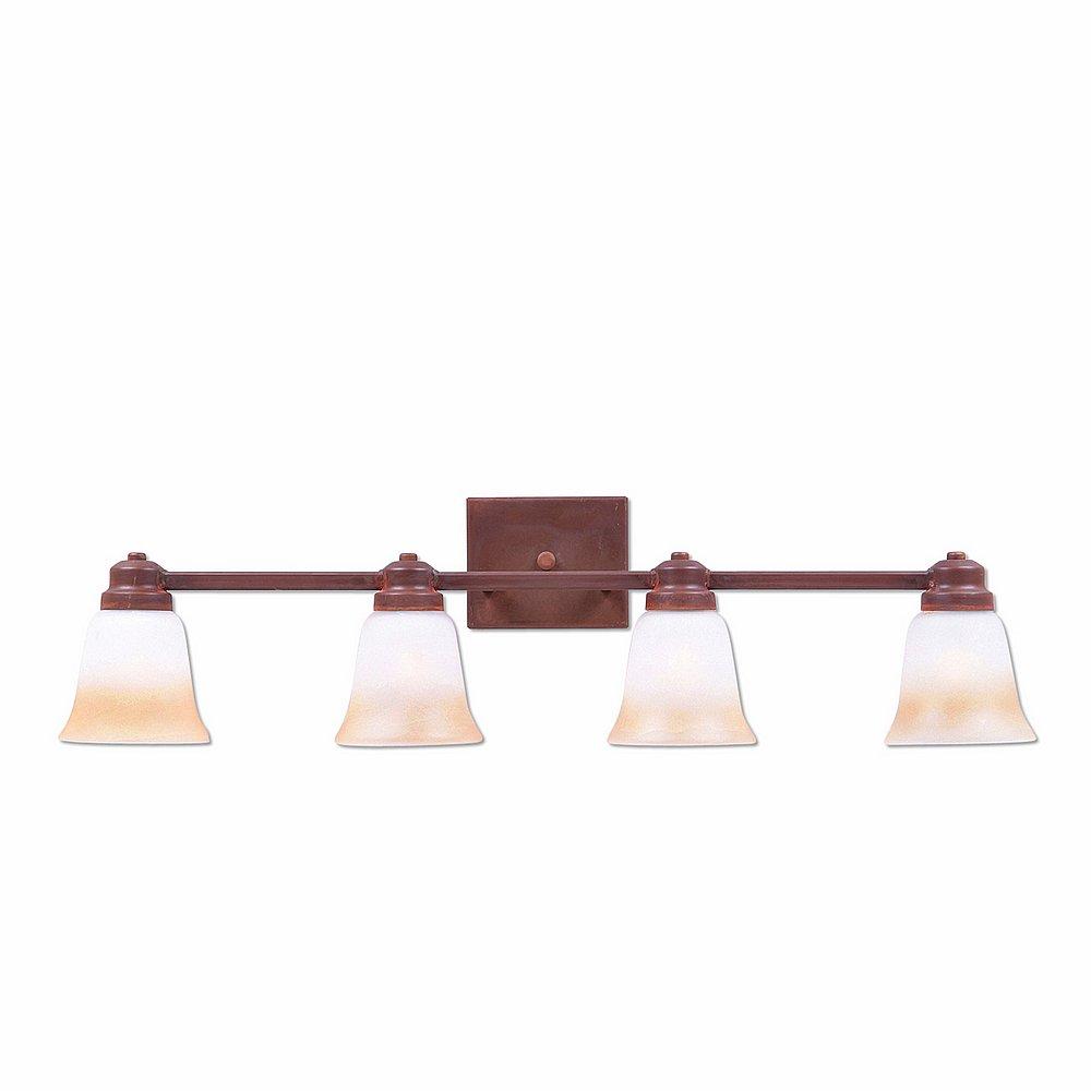 Parkshire Quad Bath Vanity Light - Rustic Plain - Two-Toned Amber Cream Bell Glass