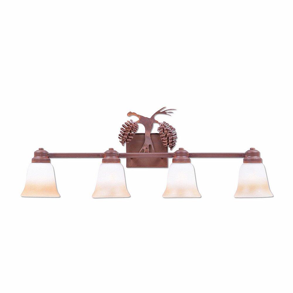 Parkshire Quad Bath Vanity Light - Spruce Cone - Two-Toned Amber Cream Bell Glass