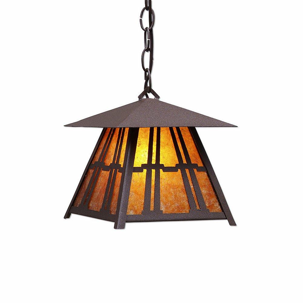 Smoky Mountain Pendant Extra Small- Eastlake - Amber Mica Shade - Rustic Brown Finish - Chain