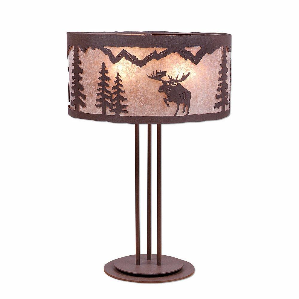 Kincaid Table Lamp - Alaska Moose - Almond Mica Shade - Rustic Brown Finish