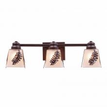 Avalanche Ranch Lighting A36340TS-28 - Woodland Triple Bath Vanity Light - Spruce Cone - Tea Stain Glass Bowl - Dark Bronze Metallic Finish