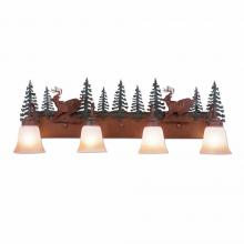 Avalanche Ranch Lighting H32430TT-03 - Wasatch Quad Bath Vanity Light - Mountain Deer - Two-Toned Amber Cream Bell Glass - Cedar Green