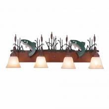 Avalanche Ranch Lighting H32481AS-05 - Wasatch Quad Bath Vanity Light - Trout - Marbled Amber Swirl Bell Glass - Fish Stain