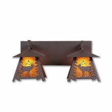 Avalanche Ranch Lighting M35233AM-27 - Smoky Mountain Double Bath Vanity Light - Mountain Elk - Amber Mica Shade - Rustic Brown Finish