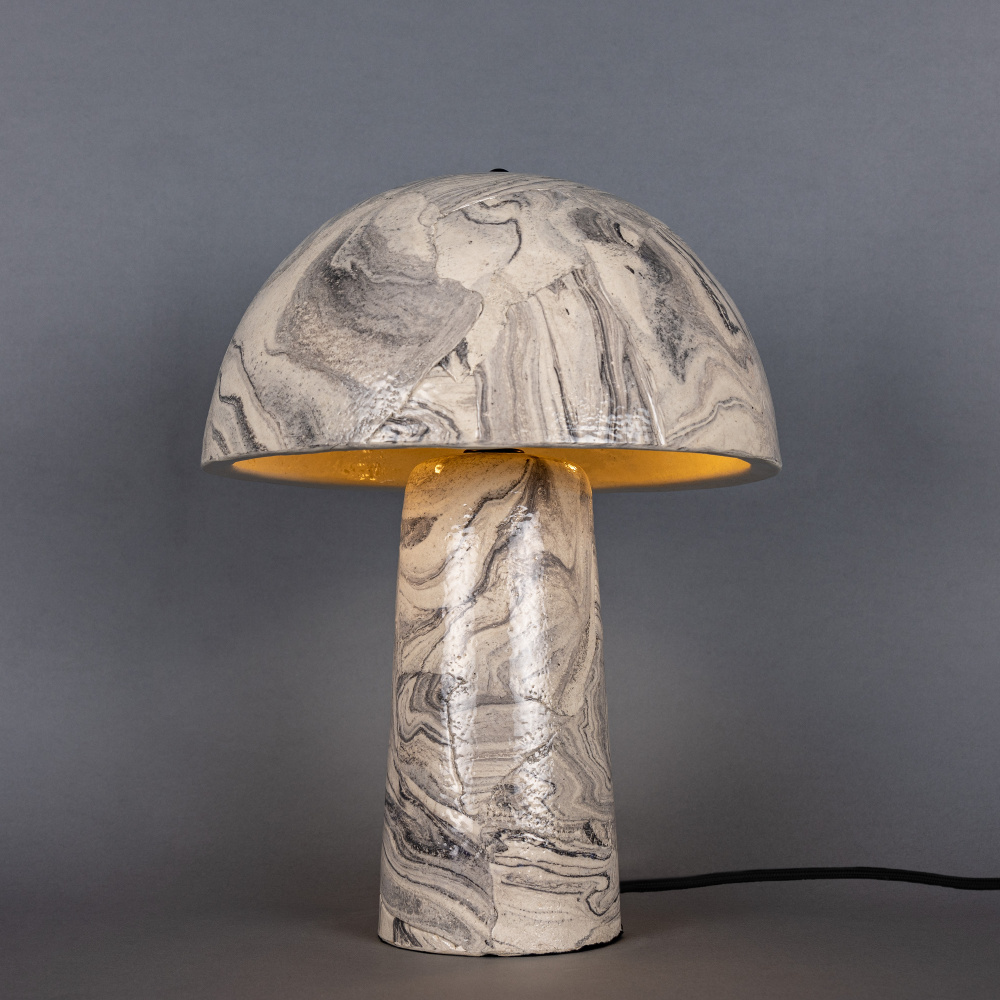 Amanita Ceramic Small Table Lamp | Marbled | Satin Brass