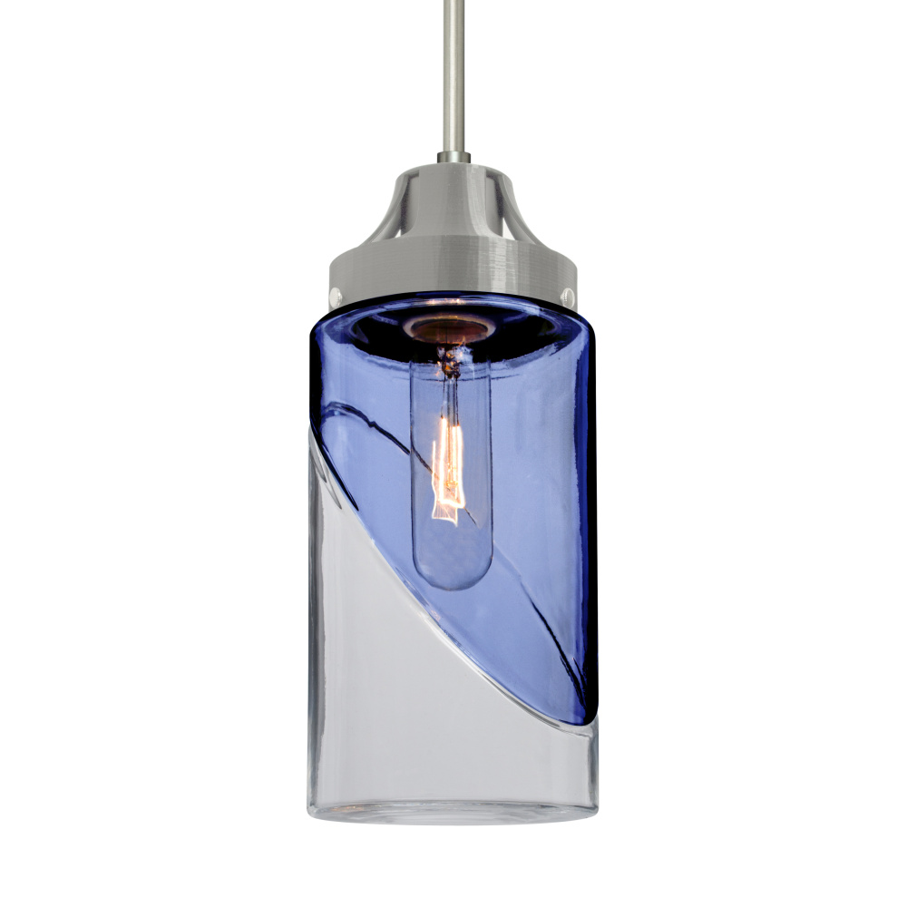Besa, Blink Cord Pendant, Trans. Blue/Clear, Satin Nickel Finish, 1x4W LED Filament