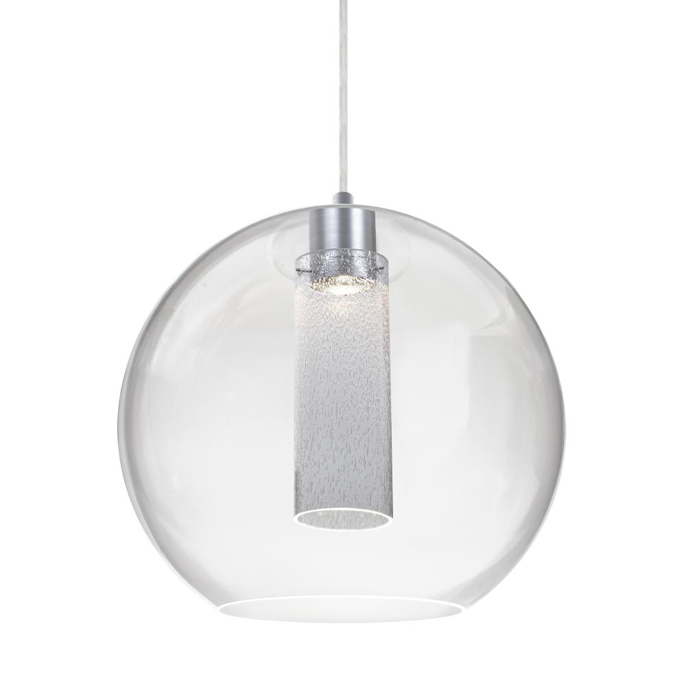 Besa Eli Pendant, Clear/Inner Bubble, Satin Nickel Finish, 1x9W LED