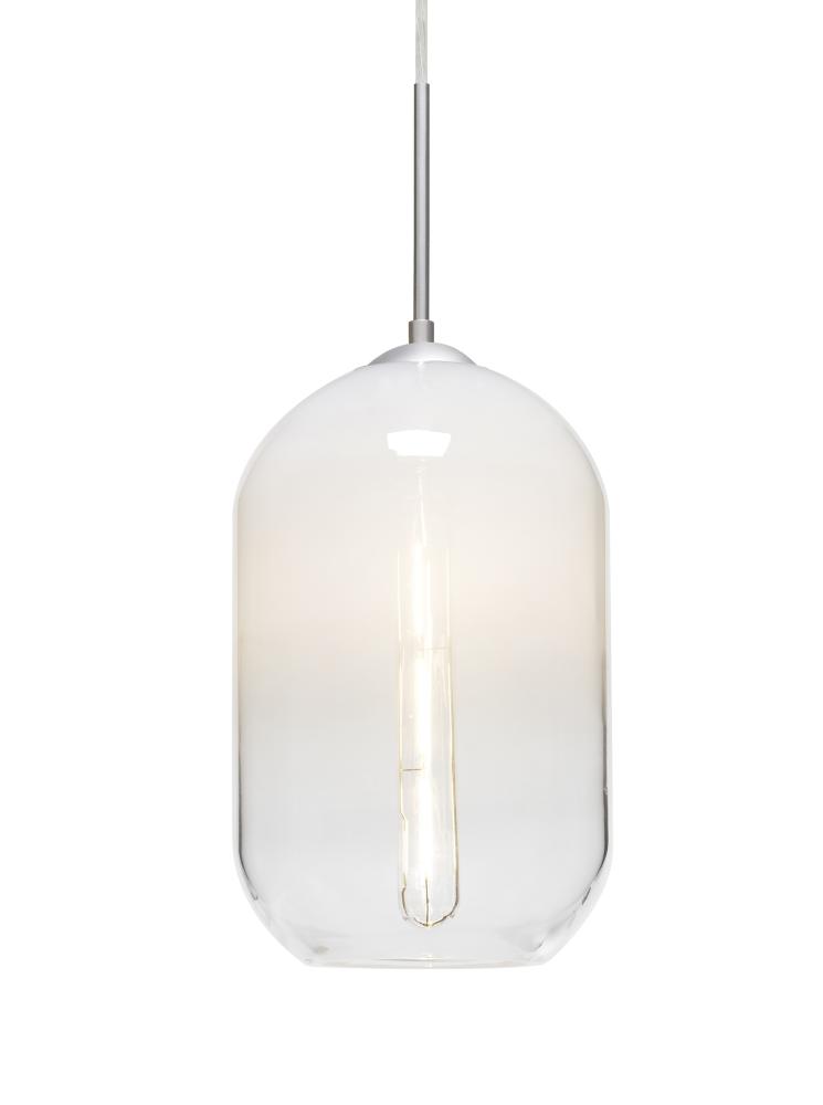 Besa, Omega 12 Cord Pendant, White/Clear, Satin Nickel Finish, 1x5W LED Filament