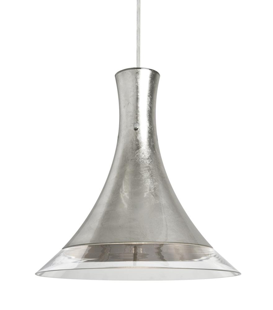 Besa, Rio Cord Pendant, Silver Foil/Clear, Satin Nickel Finish, 1x60W Medium Base