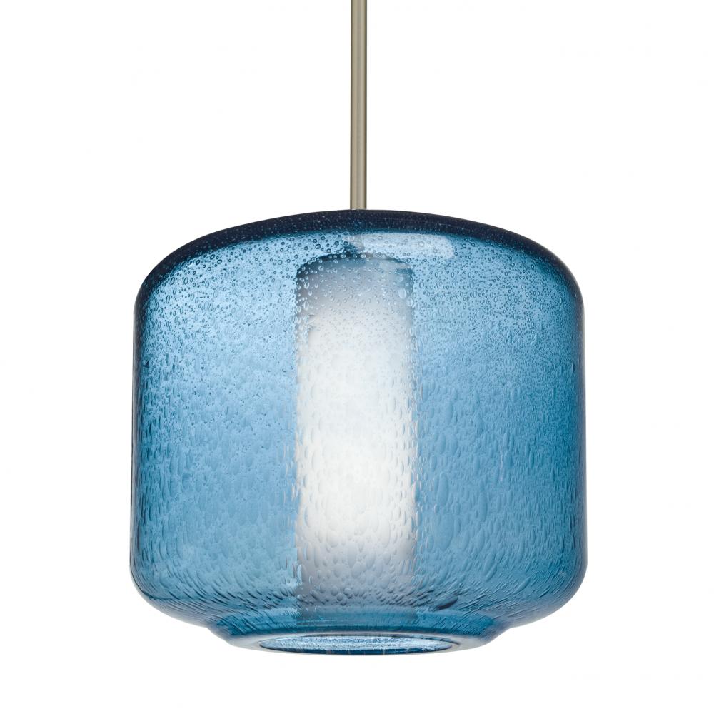 Besa Niles 10 Pendant, Blue Bubble/Opal, Satin Nickel Finish, 1x5W LED