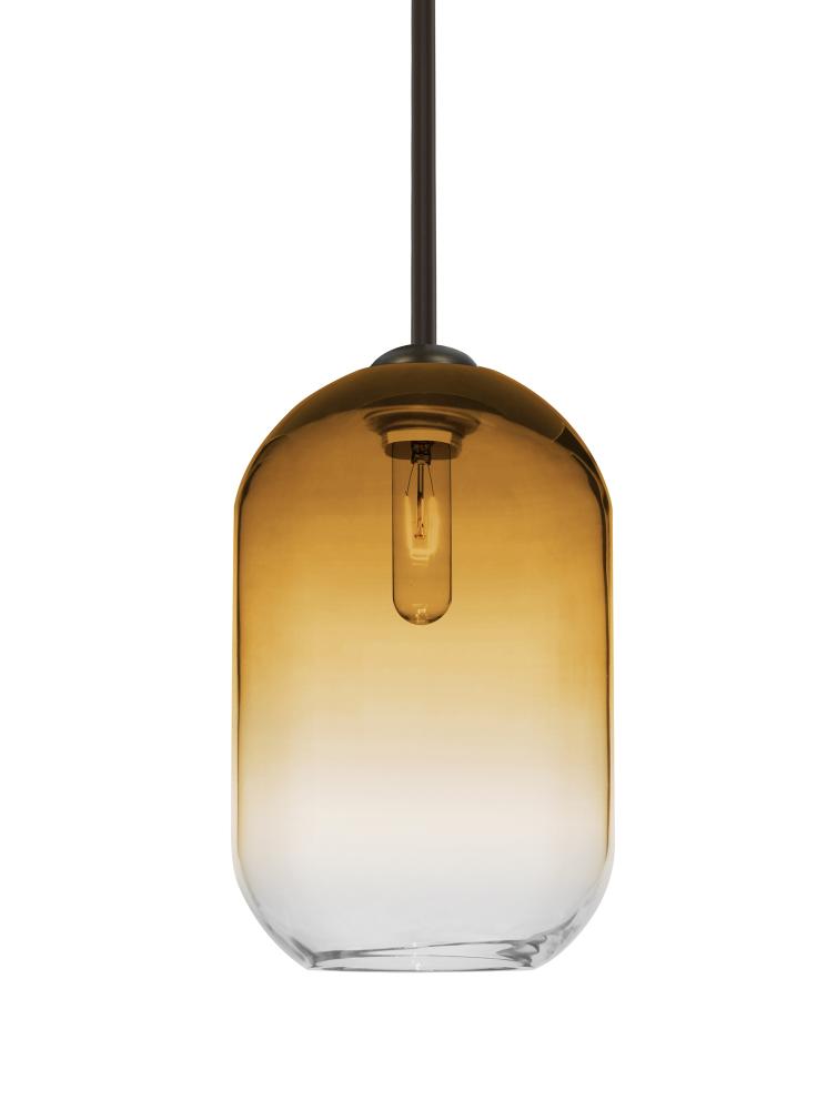 Besa, Omega 12 Stem Pendant, Amber/Clear, Bronze Finish, 1x60W Medium Base