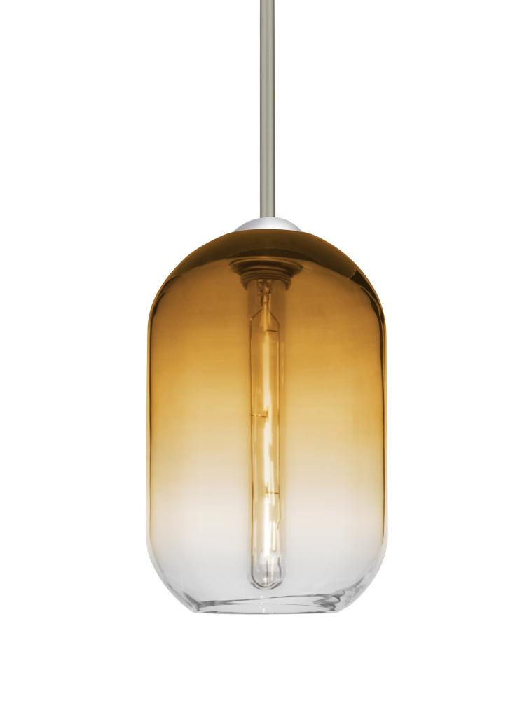 Besa, Omega 12 Stem Pendant, Amber/Clear, Satin Nickel Finish, 1x5W LED Filament