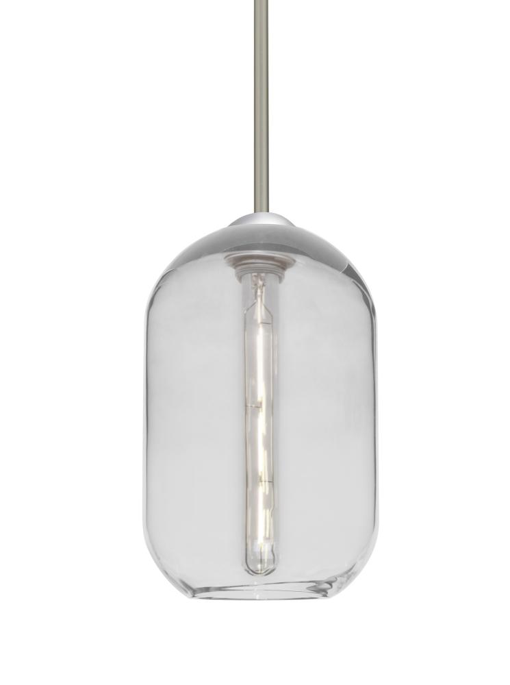 Besa, Omega 12 Stem Pendant, Clear, Satin Nickel Finish, 1x5W LED Filament
