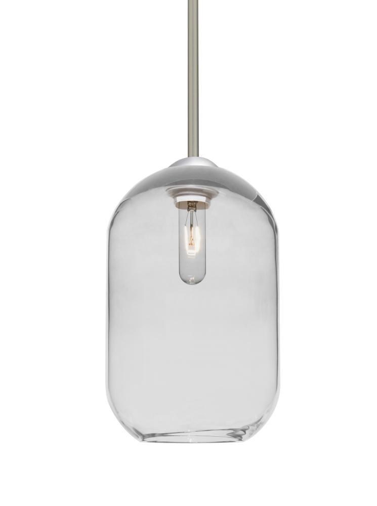 Besa, Omega 12 Stem Pendant, Clear, Satin Nickel Finish, 1x60W Medium Base