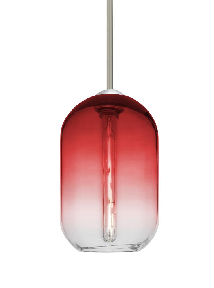 Besa, Omega 12 Stem Pendant, Red/Clear, Satin Nickel Finish, 1x5W LED Filament