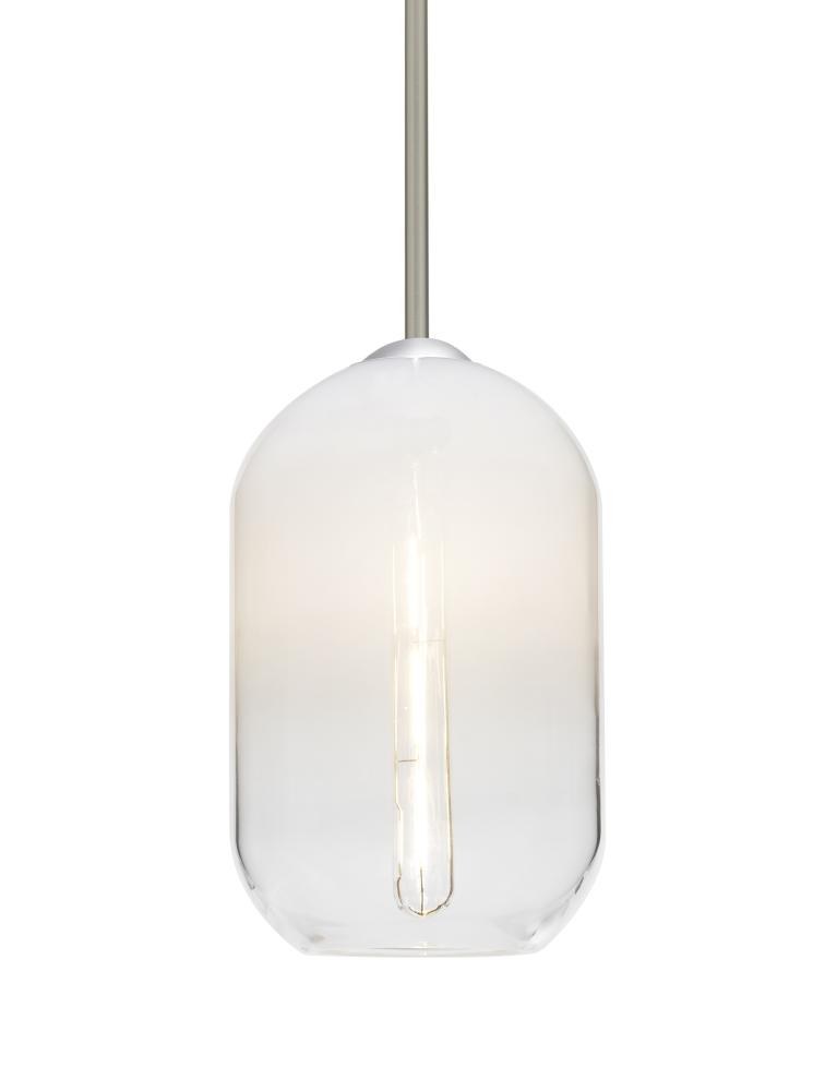 Besa, Omega 12 Stem Pendant, White/Clear, Satin Nickel Finish, 1x5W LED Filament