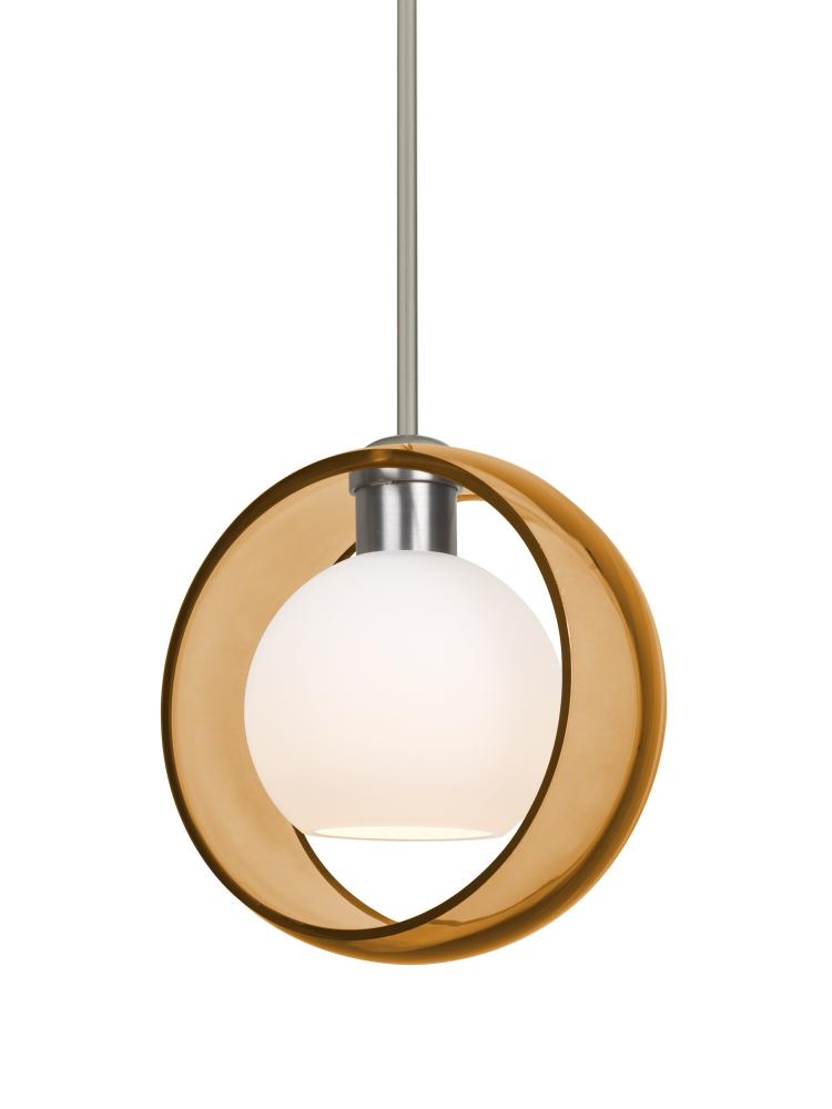 Besa Mana Pendant, Amber/Opal, Satin Nickel Finish, 1x60W Medium Base