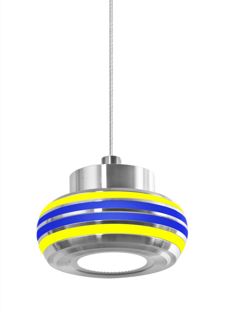 Besa, Flower Cord Pendant, Yellow/Blue, Satin Nickel Finish, 1x6W LED