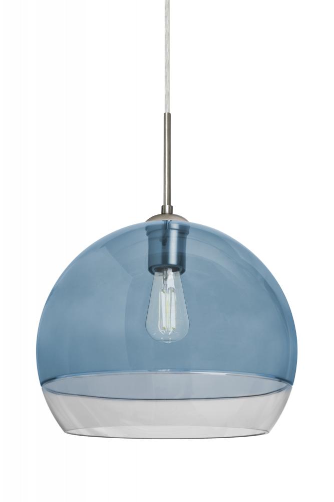 Besa, Ally 12 Cord Pendant For Multiport Canopy, Coral Blue/Clear, Satin Nickel Finish