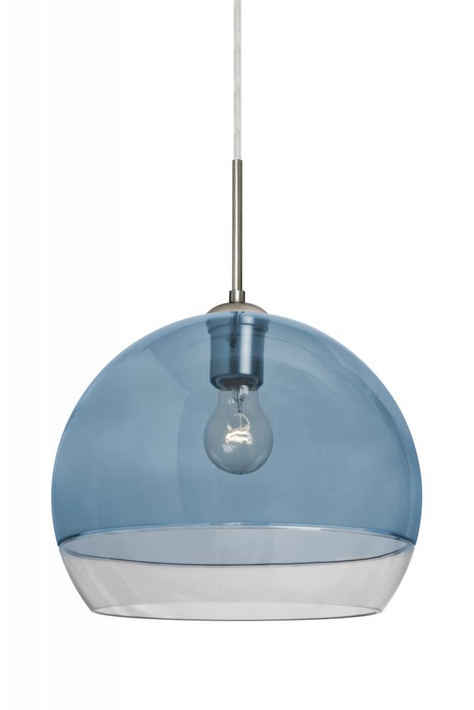 Besa, Ally 12 Cord Pendant For Multiport Canopy, Coral Blue/Clear, Satin Nickel Finish