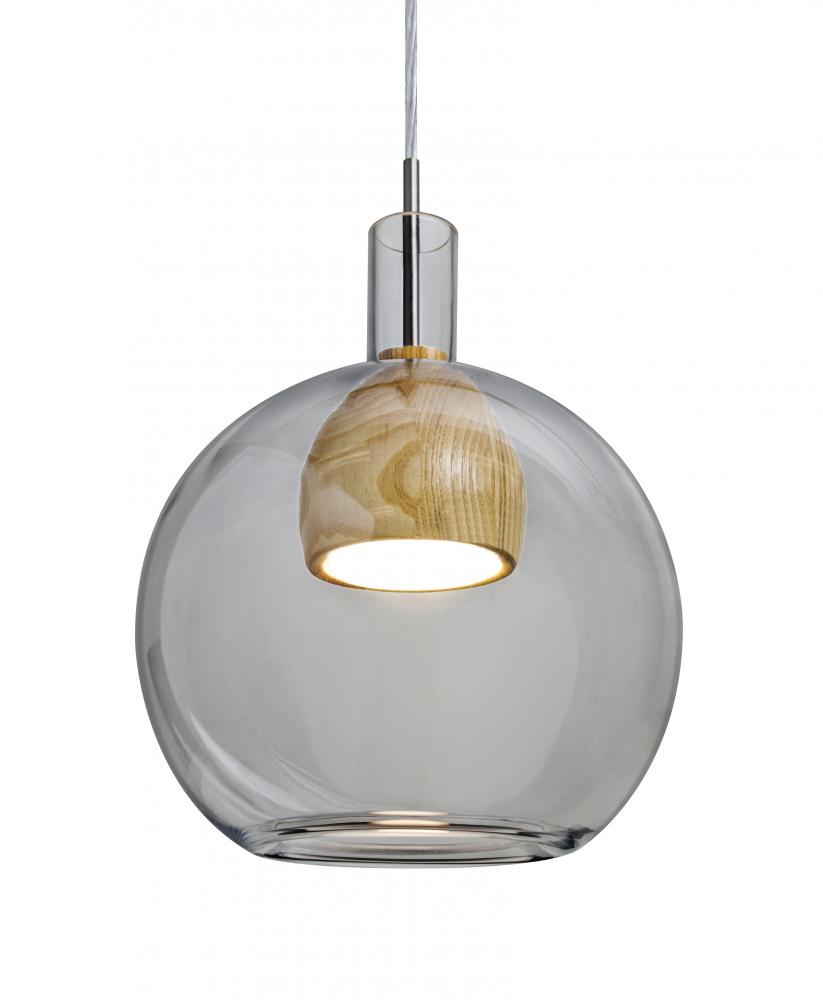 Besa, Benji Cord Pendant For Multiport Canopy, Smoke/Natural, Satin Nickel Finish, 1x9W LED