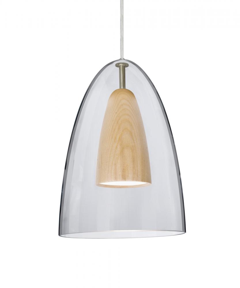 Besa, Dano Cord Pendant For Multiport Canopy, Clear/Natural, Satin Nickel Finish, 1x9W LED