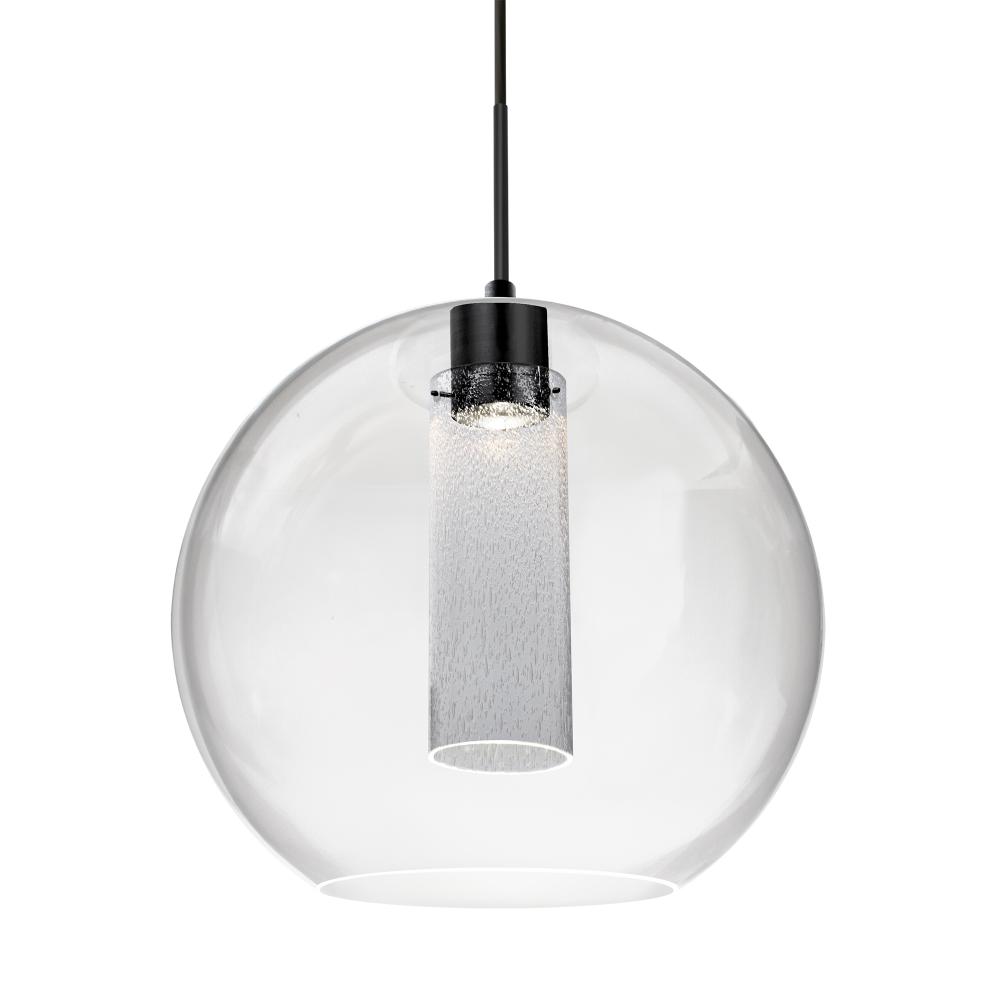 Besa Eli Pendant for Muliport Canopy, Clear/Inner Bubble, Black Finish, 1x9W LED