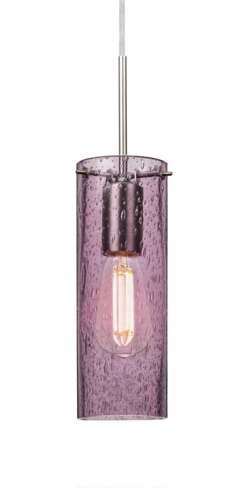 Besa, Juni 10 Pendant For Multiport Canopy, Plum Bubble, Satin Nickel, 1x4W LED Filament