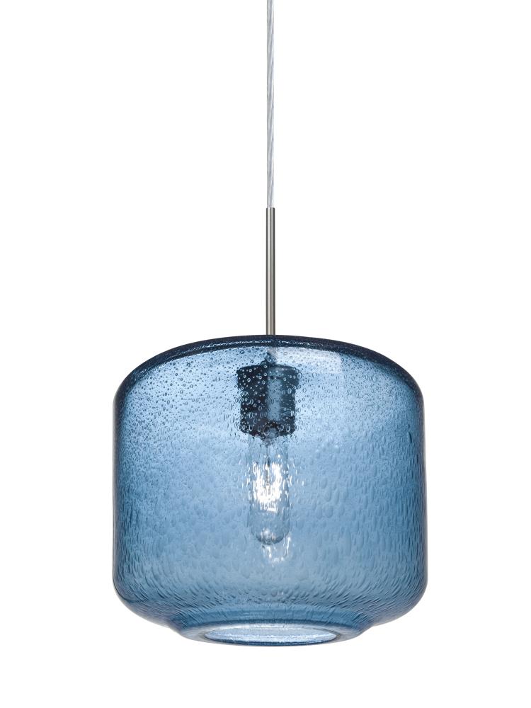 Besa Niles 10 Pendant For Multiport Canopy, Blue Bubble, Satin Nickel Finish, 1x60W Medium Base