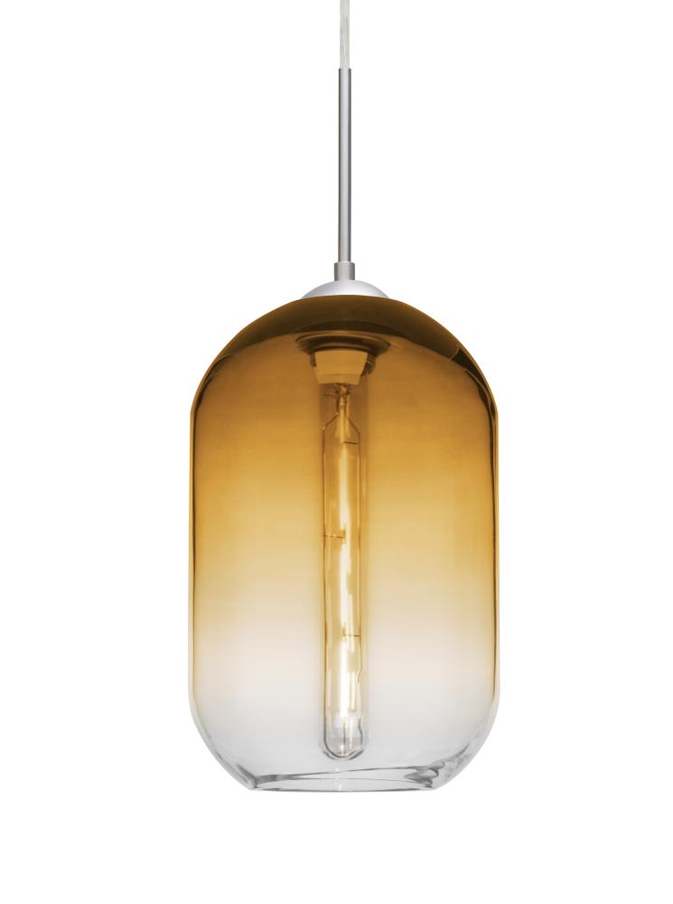Besa, Omega 12 Cord Pendant For Multiport Canopies, Amber/Clear, Satin Nickel Finish