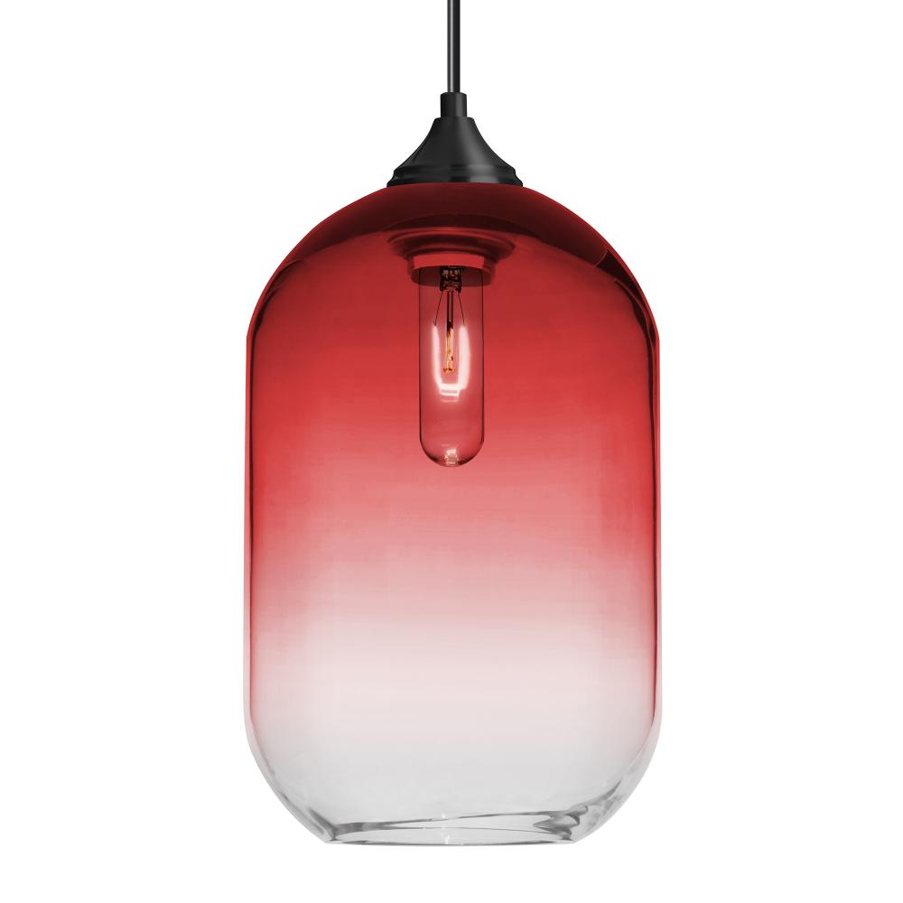 Besa, Omega 12 Cord Pendant For Multiport Canopies, Red/Clear, Black Finish, 1x60W Medium Base