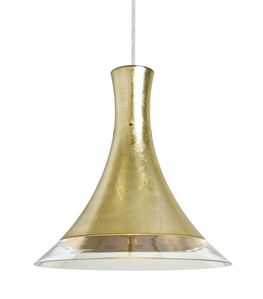 Besa, Rio Cord Pendant for Multiport Canopy, Gold Foil/Clear, Satin Nickel Finish, 1x9W LED