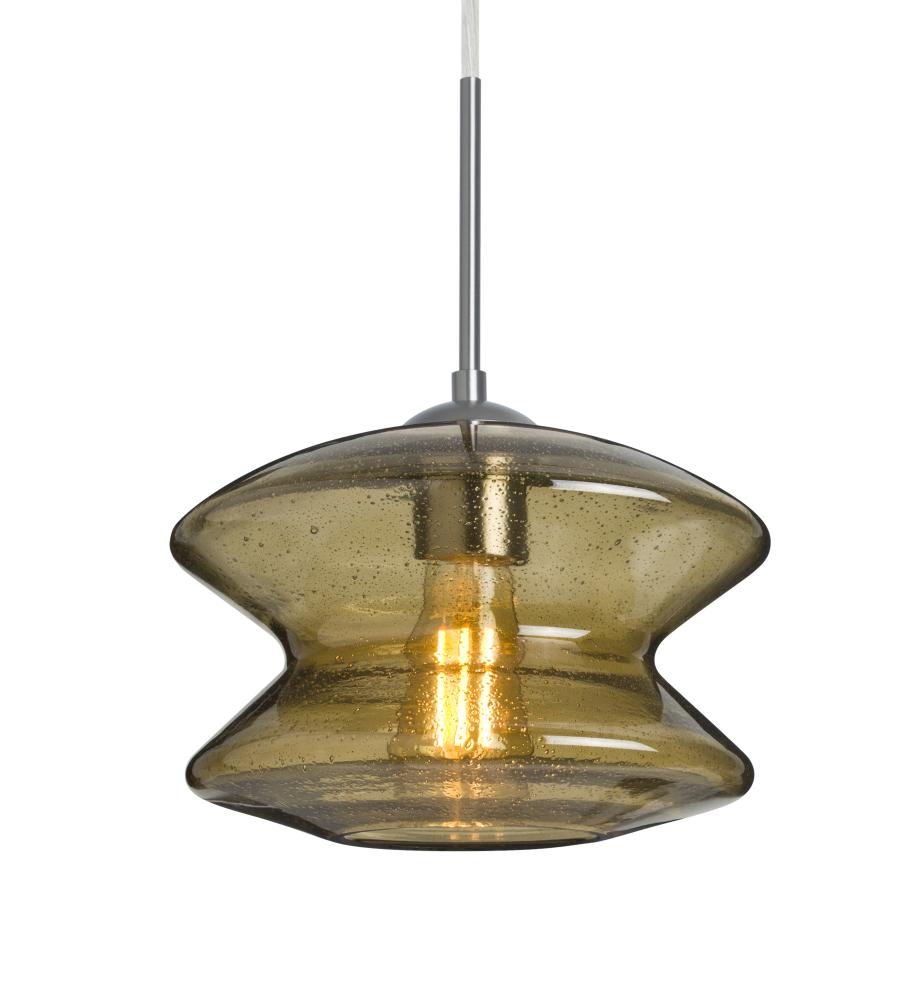 Besa, Zen Cord Pendant For Multiport Canopy, Latte Bubble, Satin Nickel Finish, 1x8W LED Filament