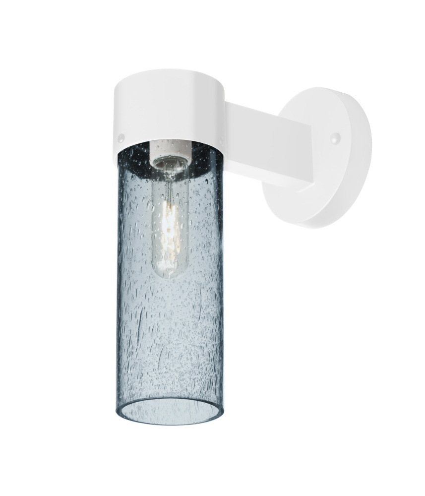 Besa, Juni 10 Outdoor Sconce, Blue Bubble, White Finish, 1x4W LED Filament