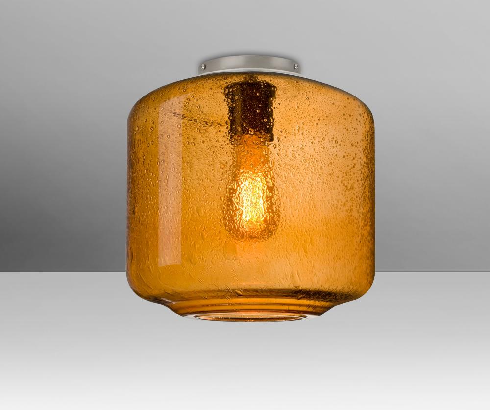 Besa Niles 10 Ceiling, Amber Bubble, Satin Nickel Finish, 1x8W LED Filament
