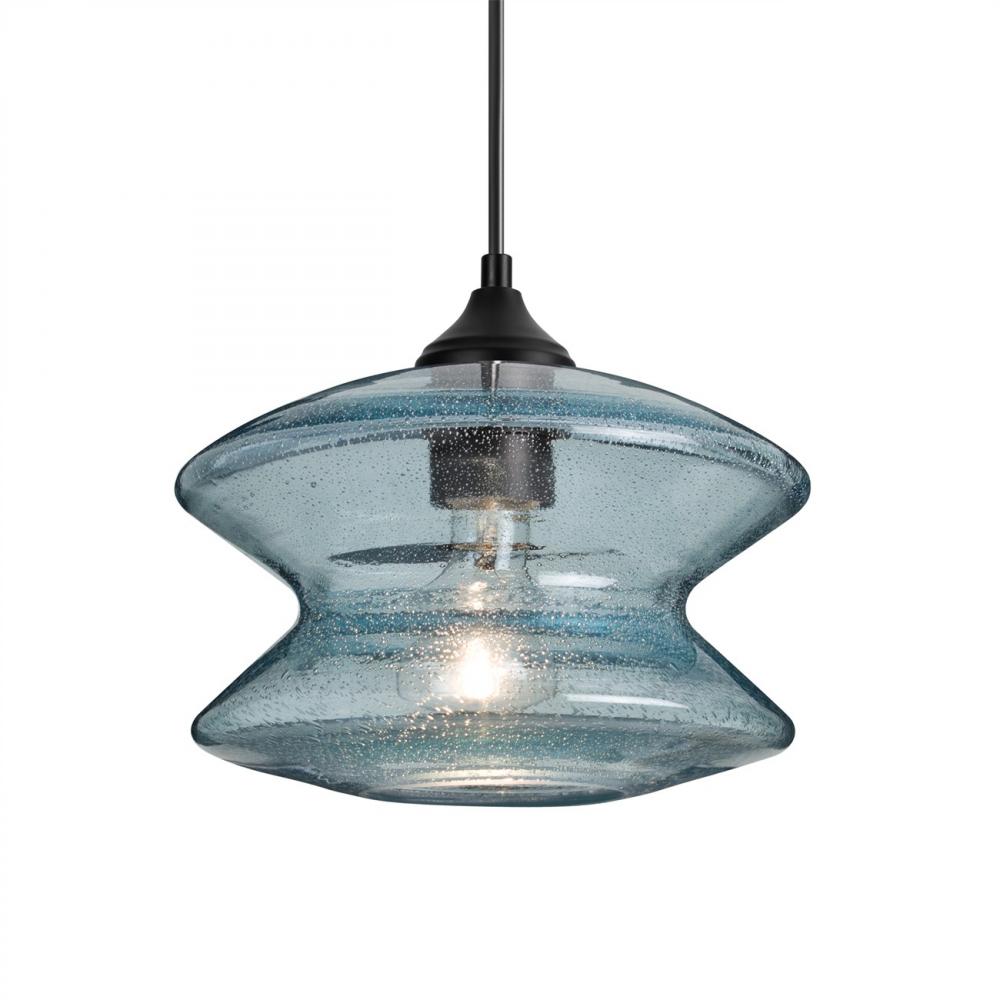 Besa, Zen Outdoor Pendant, Blue Bubble, Black Finish, 1xE26 Base