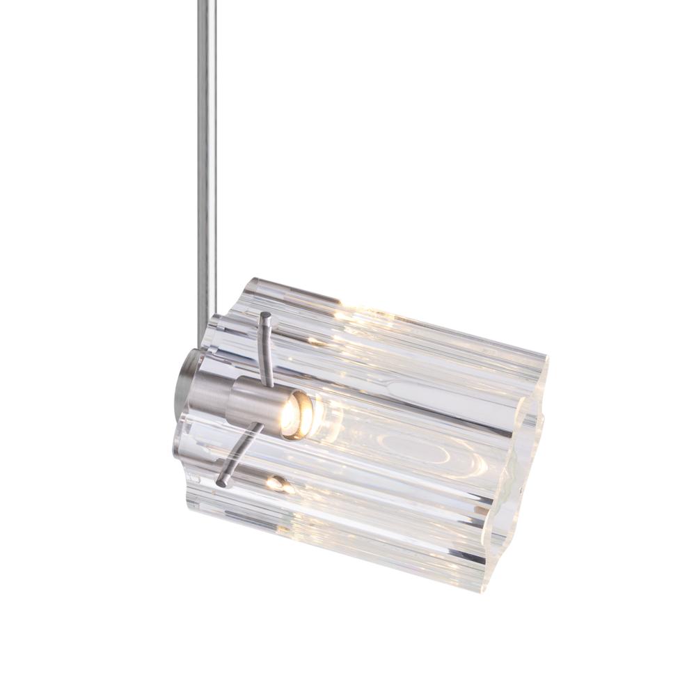 Besa Ice 4 Spotlight with 6" stem, Clear Glass, Satin Nickel Finish, 1x35W Bipin