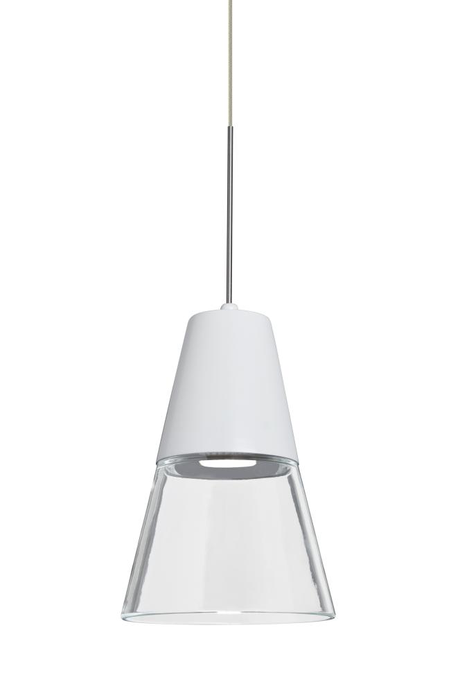 Besa, Timo 6 Cord Pendant For Multiport Canopies, Clear/White, Satin Nickel Finish, 1x9W LED