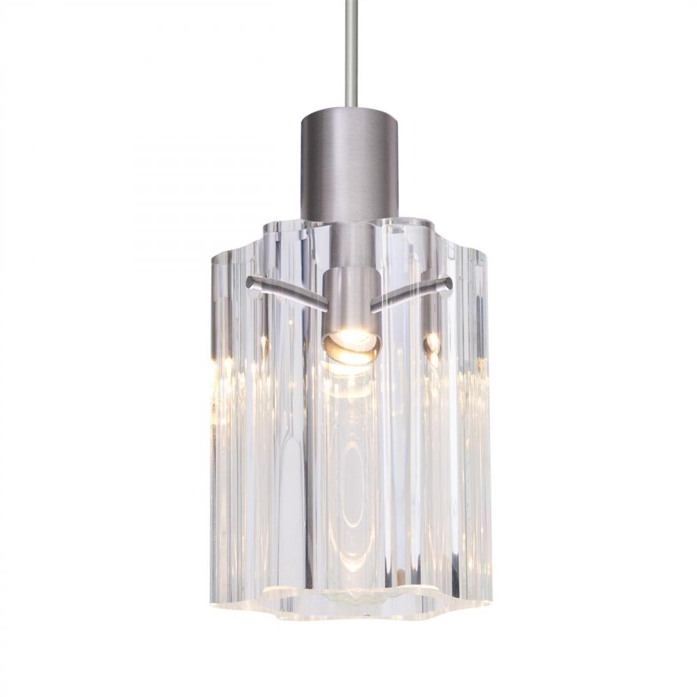 Besa Ice 4 Pendant, Clear Glass, Satin Nickel Finish, 1x35W 35W MAX GY6.35 Base