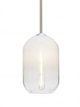 Besa Lighting 1TT-OMEGA12WH-EDIL-SN - Besa, Omega 12 Stem Pendant, White/Clear, Satin Nickel Finish, 1x5W LED Filament